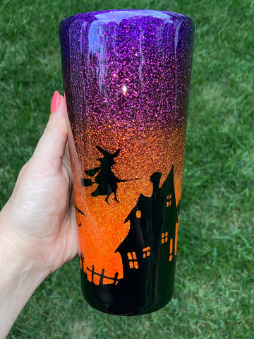 22 oz Slim Tumbler- Halloween Sunset Scene