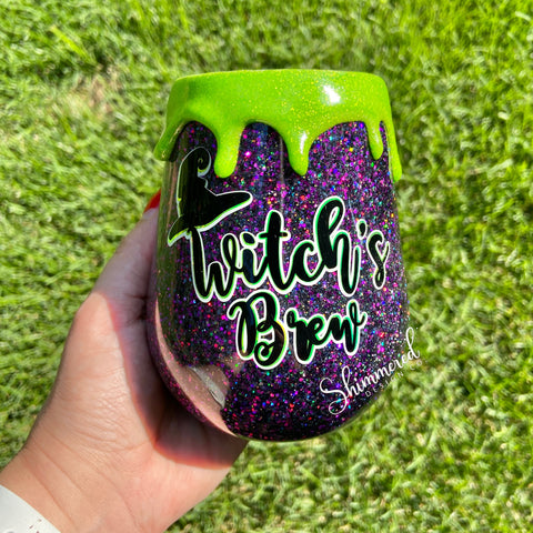 14 oz Stemless Wine Glass Tumbler- Witch's Brew Cauldron