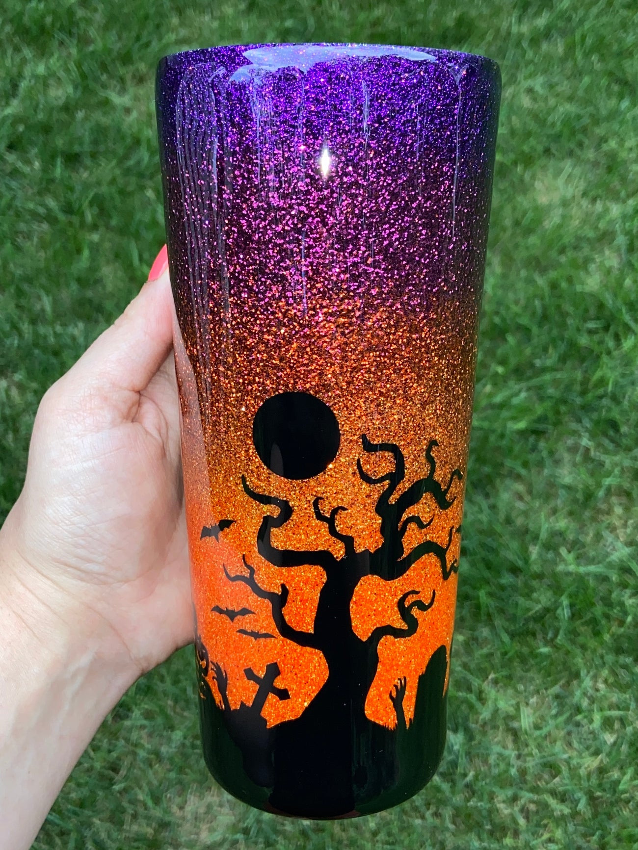 22 oz Slim Tumbler- Halloween Sunset Scene – Shimmered Design Co.